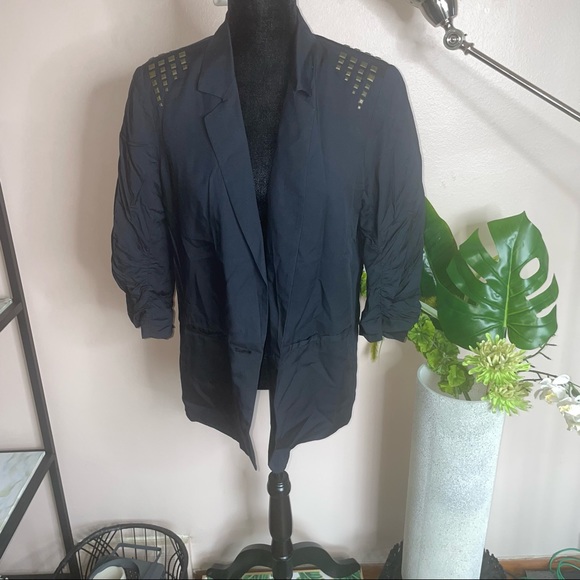 I Heart Ronson Studded Black Lapel Oversized Button Ruched Sleeve Blazer Jacket - Picture 1 of 10
